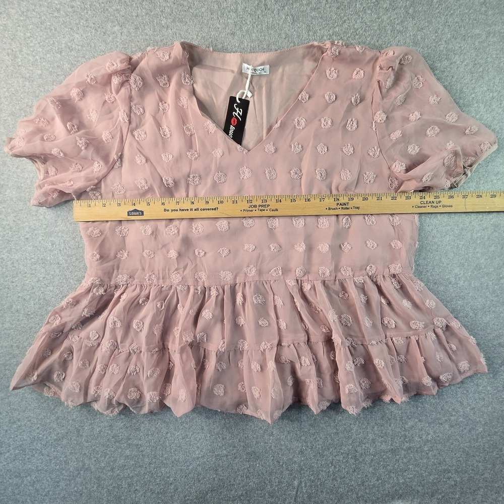 Hotouch Swiss Dot Peplum Top Womens XXL Pink Short Puff Sleeve V-Neck Blouse - Picture 4 of 12